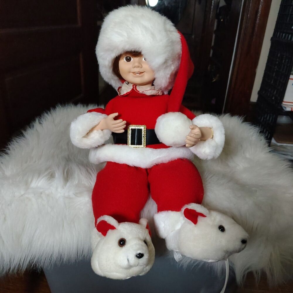 Vintage 1991 Telco Motion-ettes Christmas Sitting Doll  Santa Outfit Works Moves